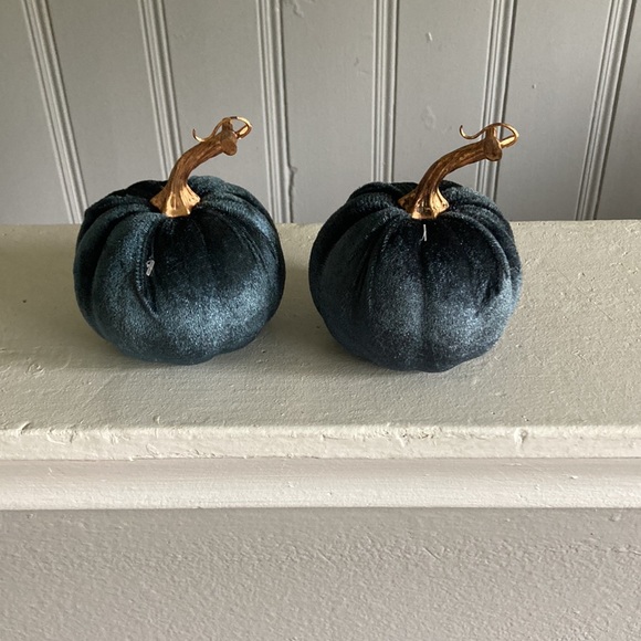 NWT Set of 2- Velvet Pumpkins- Dark Blue Fall Holiday Decorations 🎃 - Picture 5 of 16
